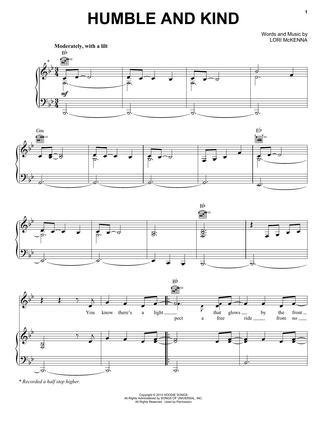 Tim McGraw Humble and Kind Sheet Music Notes & Chords for Lyrics & Chords - Download or Print PDF