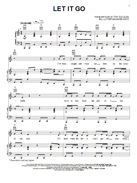 Tim McGraw Let It Go Sheet Music Notes & Chords for Piano, Vocal & Guitar (Right-Hand Melody) - Download or Print PDF