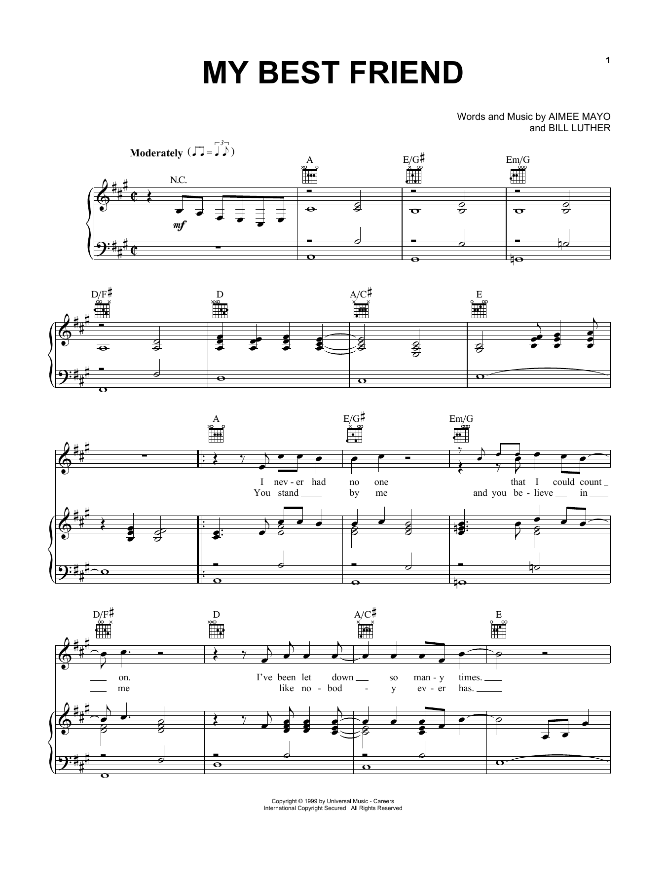 Tim McGraw My Best Friend Sheet Music Notes & Chords for Piano, Vocal & Guitar (Right-Hand Melody) - Download or Print PDF