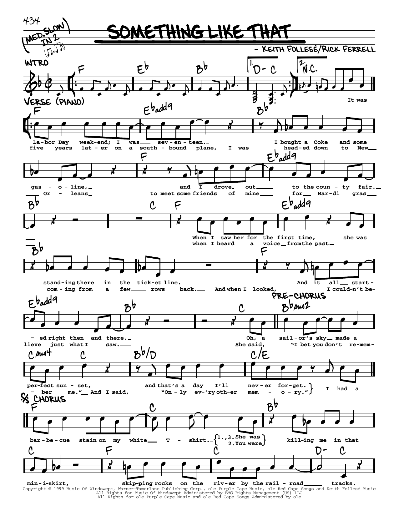 Tim McGraw Something Like That Sheet Music Notes & Chords for Real Book – Melody, Lyrics & Chords - Download or Print PDF