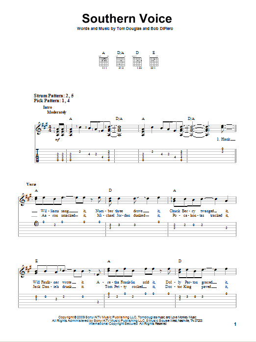 Tim McGraw Southern Voice Sheet Music Notes & Chords for Easy Guitar Tab - Download or Print PDF