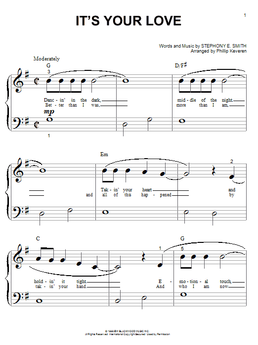 Tim McGraw with Faith Hill It's Your Love Sheet Music Notes & Chords for Piano (Big Notes) - Download or Print PDF