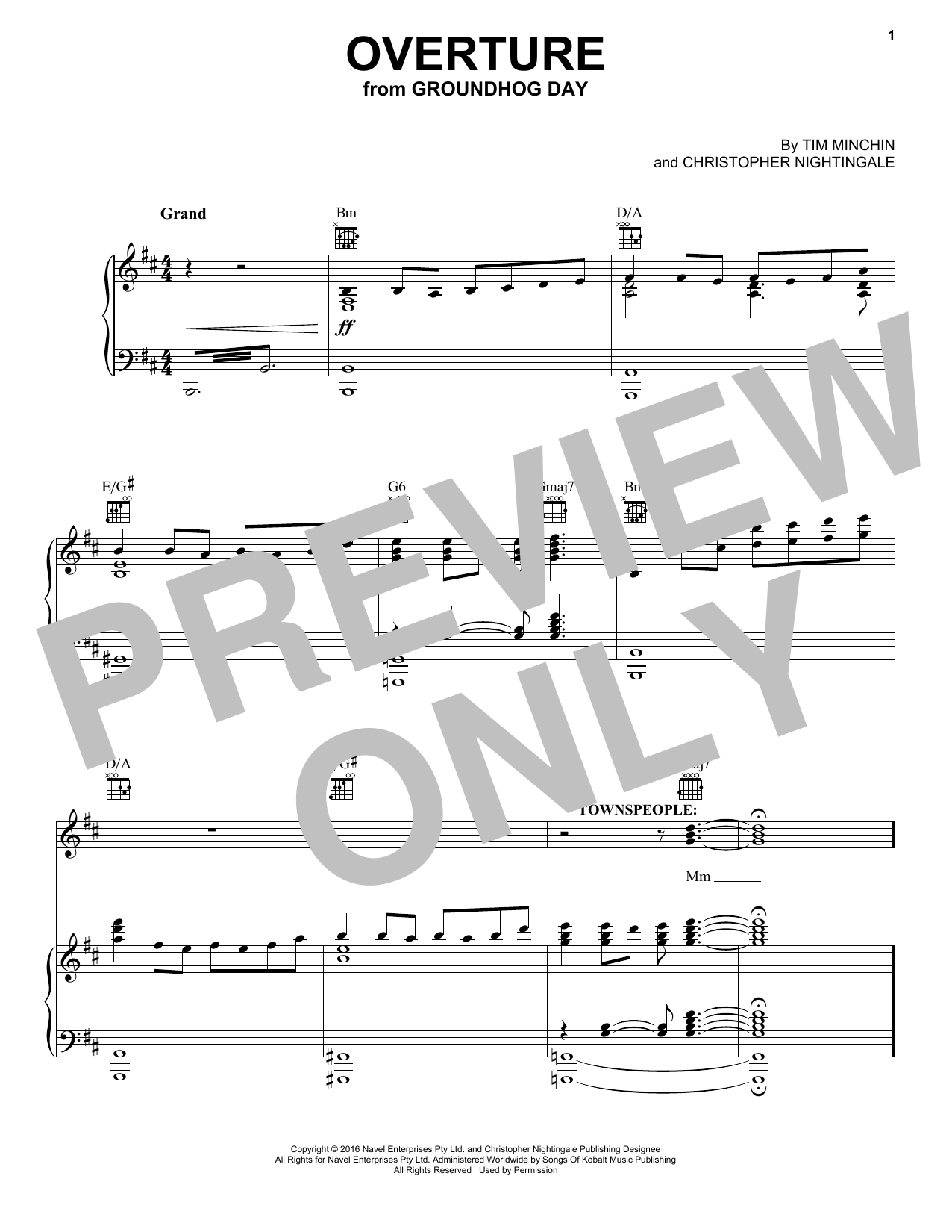 Tim Minchin and Christopher Nightingale Overture (from Groundhog Day The Musical) Sheet Music Notes & Chords for Piano, Vocal & Guitar (Right-Hand Melody) - Download or Print PDF