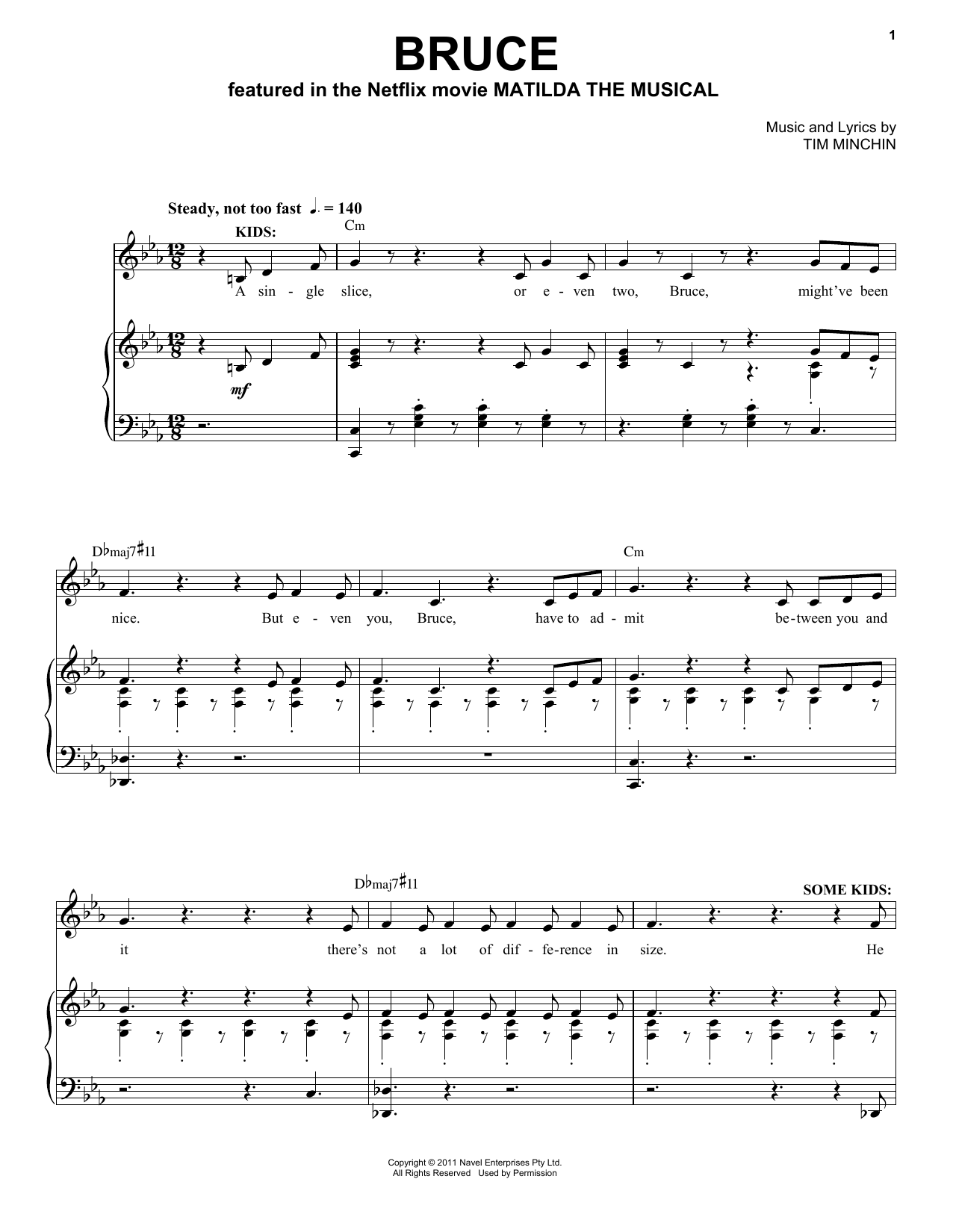 Tim Minchin Bruce (from the Netflix movie Matilda The Musical) Sheet Music Notes & Chords for Piano & Vocal - Download or Print PDF