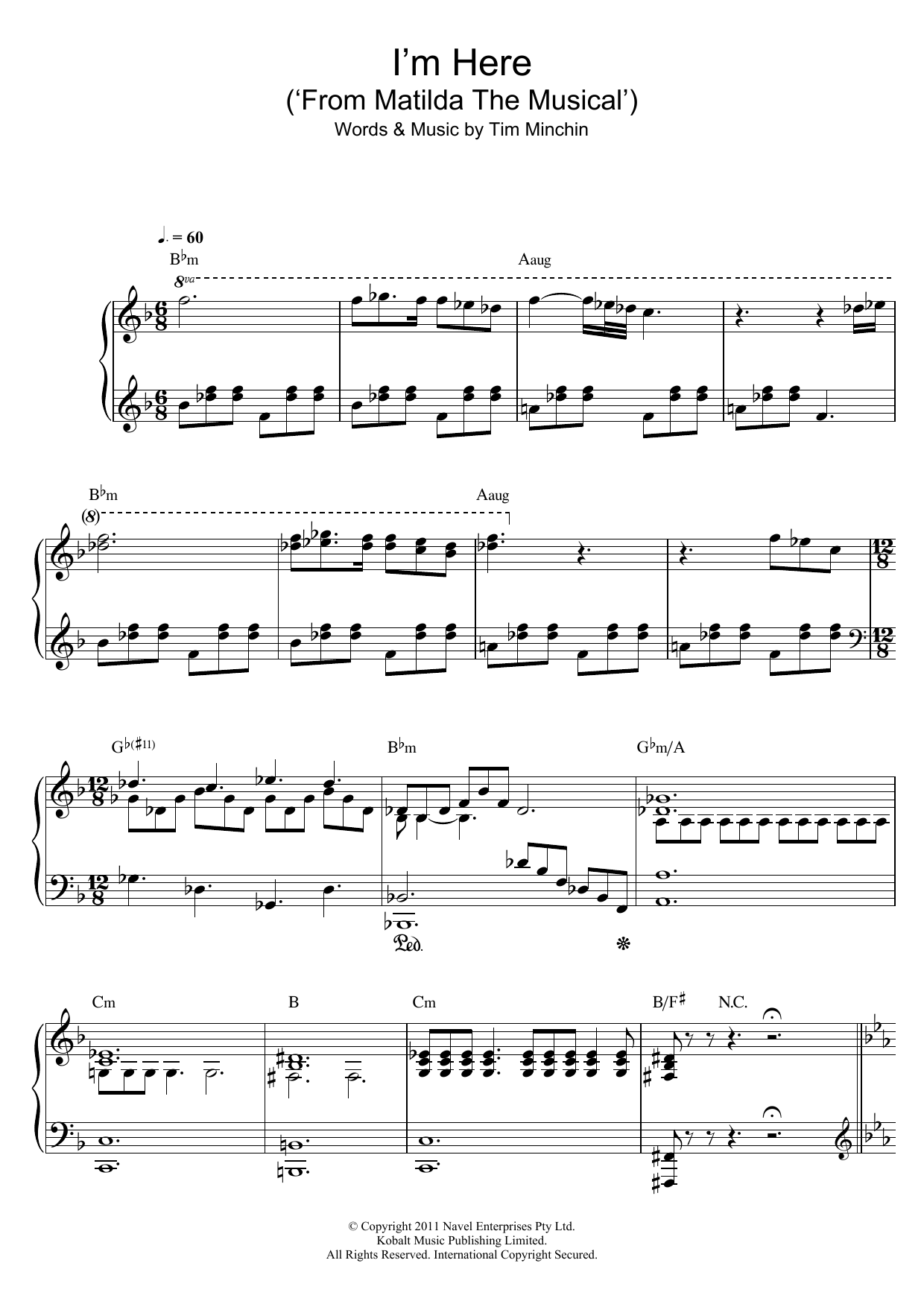 Tim Minchin I'm Here (From 'Matilda The Musical') Sheet Music Notes & Chords for Piano & Vocal - Download or Print PDF