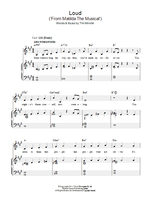 Tim Minchin Loud ('From Matilda The Musical') Sheet Music Notes & Chords for Piano & Vocal - Download or Print PDF