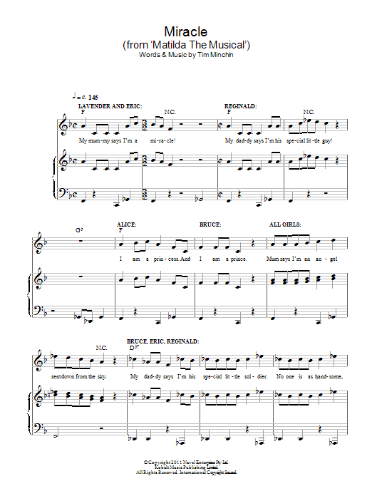 Tim Minchin Miracle (from 'Matilda The Musical') Sheet Music Notes & Chords for Piano & Vocal - Download or Print PDF