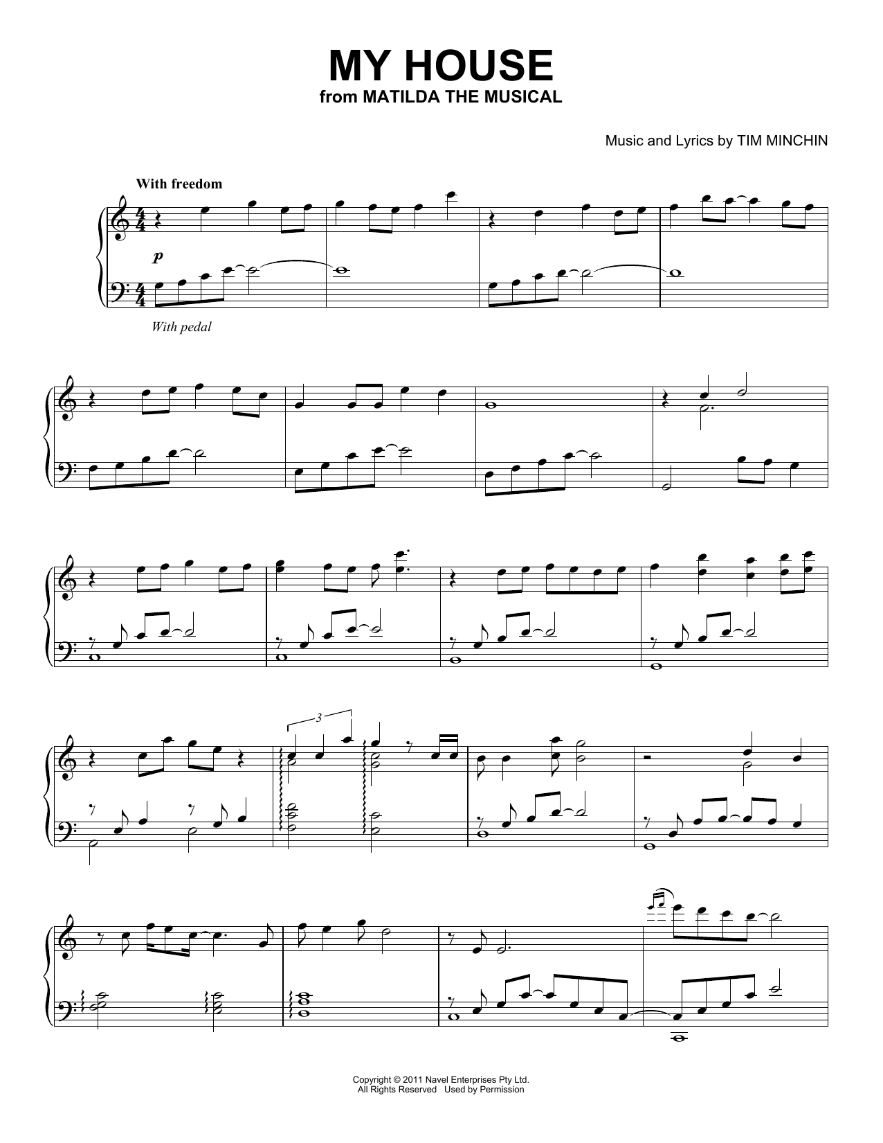Tim Minchin My House (from Matilda: The Musical) (Peaceful Piano Solo) Sheet Music Notes & Chords for Piano Solo - Download or Print PDF Tim Minchin My House (from Matilda: The Musical) (Peaceful Piano Solo) Sheet Music Notes & Chords for Piano Solo - Download or Print PDF