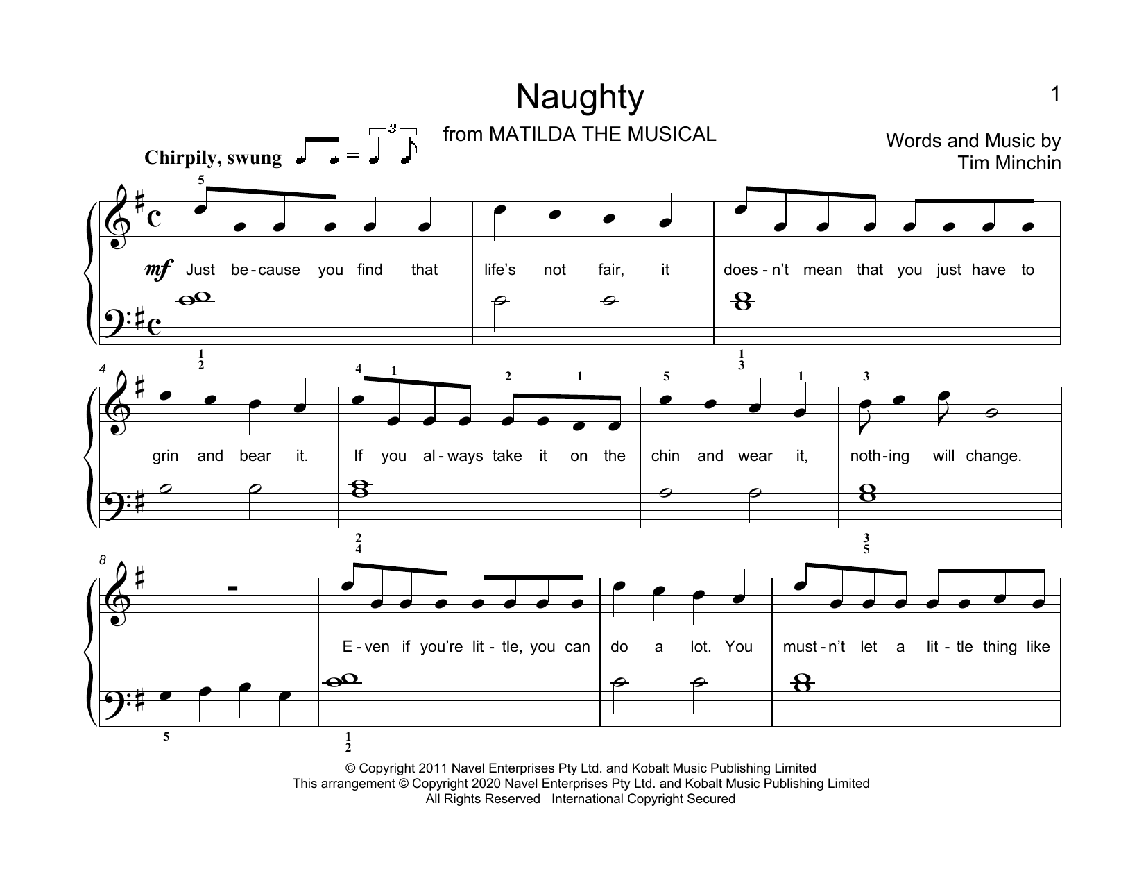 Tim Minchin Naughty (from Matilda The Musical) (arr. Christopher Hussey) Sheet Music Notes & Chords for Educational Piano - Download or Print PDF
