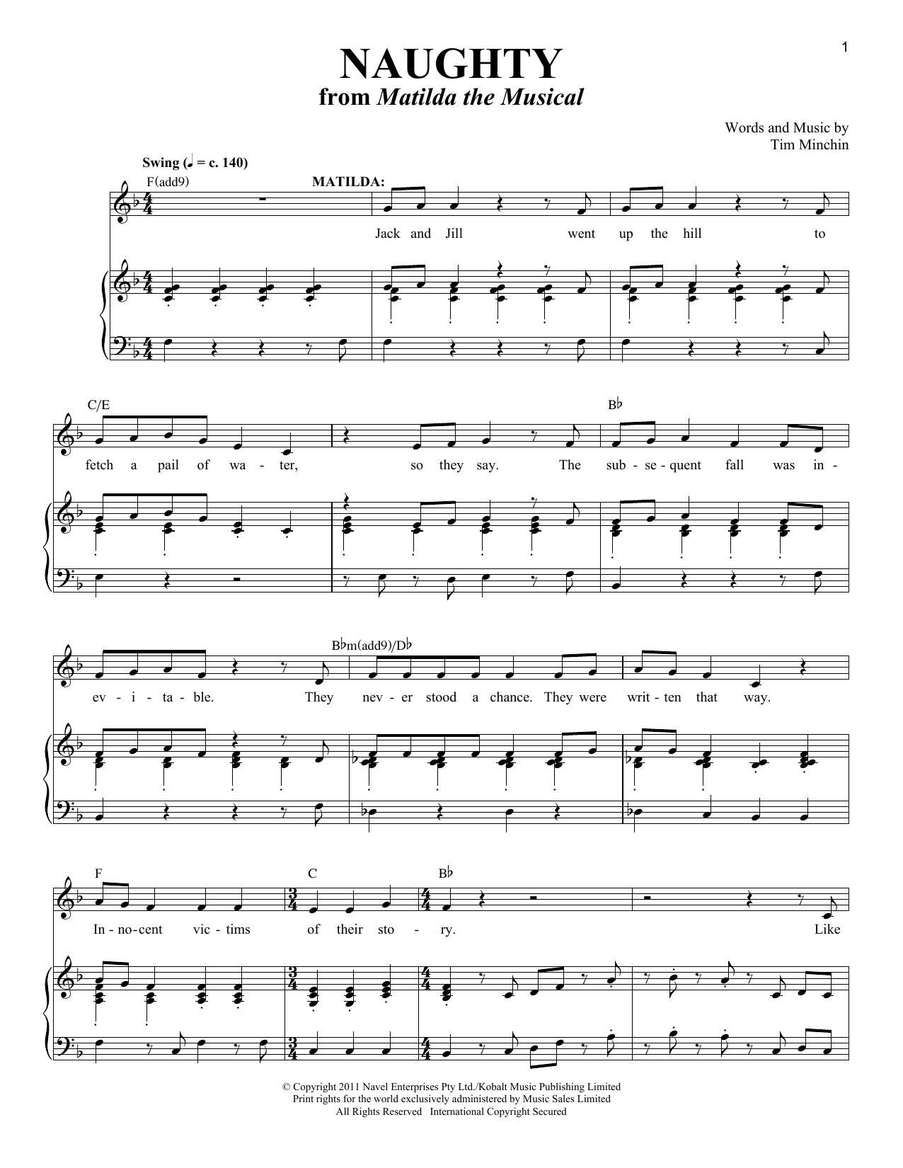 Tim Minchin Naughty Sheet Music Notes & Chords for SPREP - Download or Print PDF