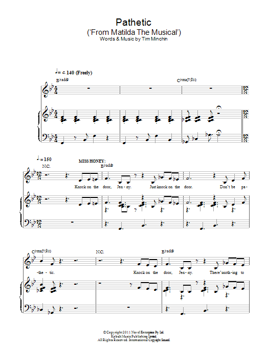 Tim Minchin Pathetic ('From Matilda The Musical') Sheet Music Notes & Chords for Piano & Vocal - Download or Print PDF