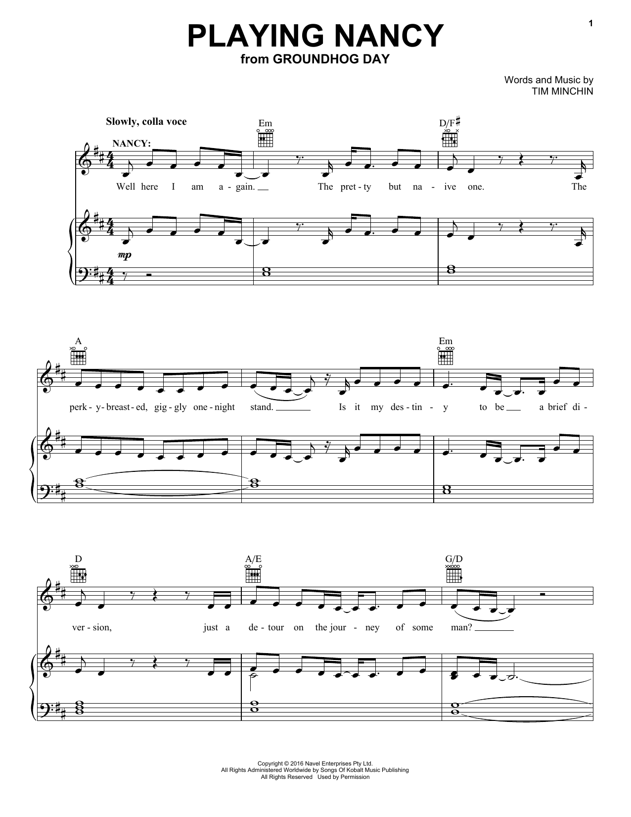 Tim Minchin Playing Nancy (from Groundhog Day The Musical) Sheet Music Notes & Chords for Piano & Vocal - Download or Print PDF