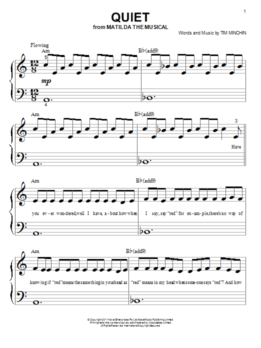 Tim Minchin Quiet Sheet Music Notes & Chords for Piano & Vocal - Download or Print PDF