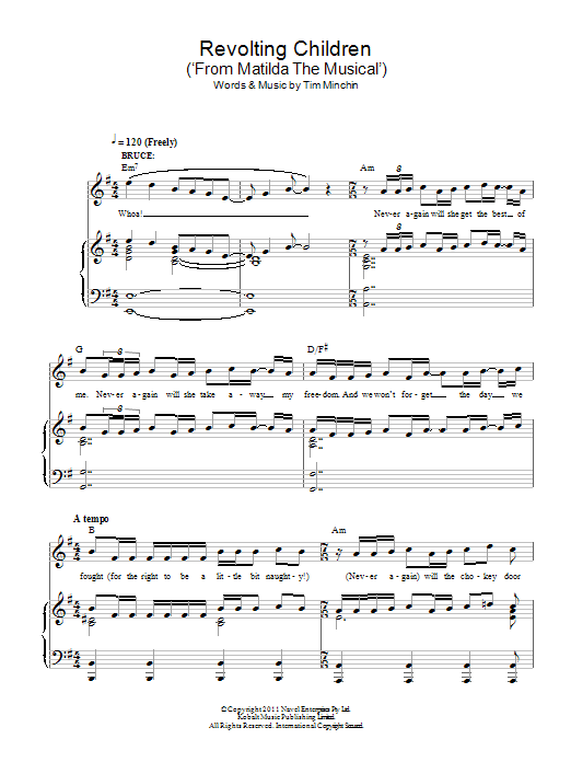 Tim Minchin Revolting Children ('From Matilda The Musical') Sheet Music Notes & Chords for Piano & Vocal - Download or Print PDF