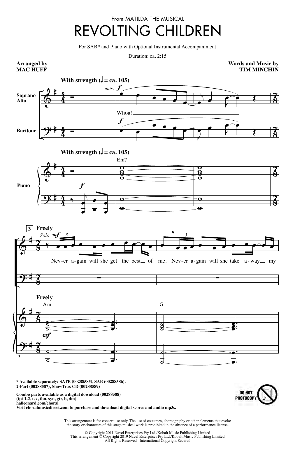 Tim Minchin Revolting Children (from Matilda: The Musical) (arr. Mac Huff) Sheet Music Notes & Chords for SAB Choir - Download or Print PDF