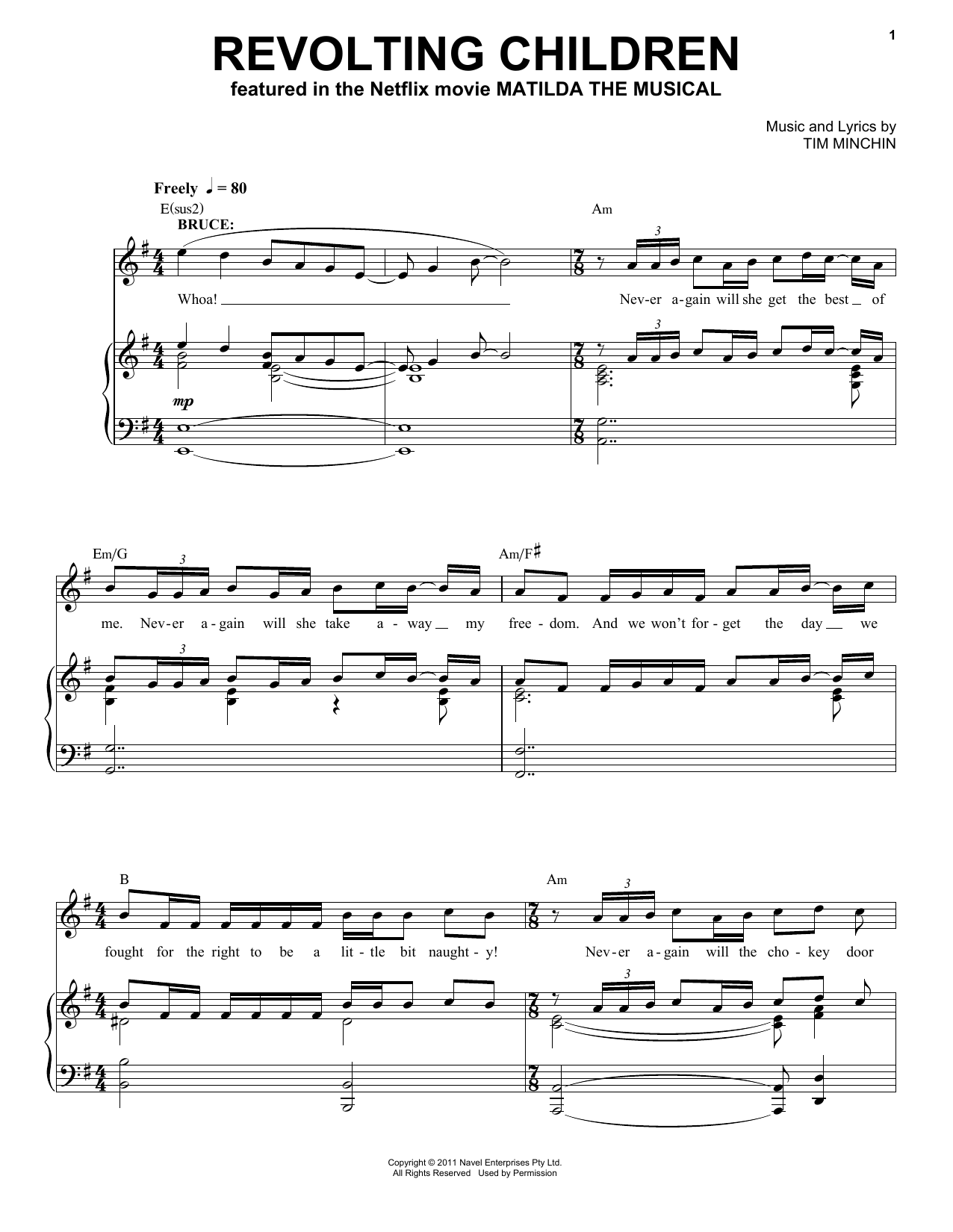 Tim Minchin Revolting Children (from the Netflix movie Matilda The Musical) Sheet Music Notes & Chords for Piano & Vocal - Download or Print PDF