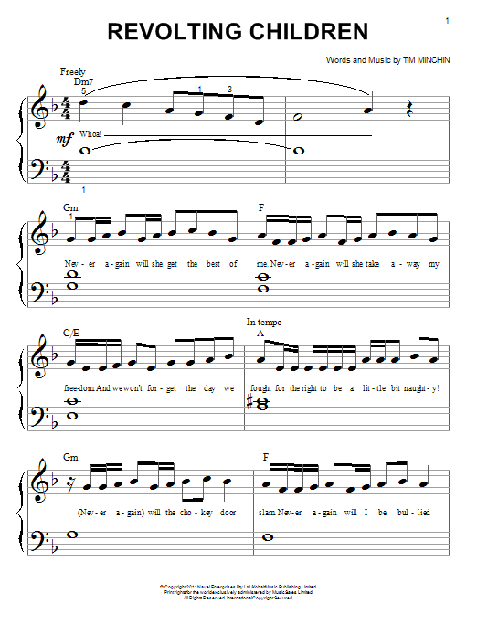 Tim Minchin Revolting Children Sheet Music Notes & Chords for Piano & Vocal - Download or Print PDF