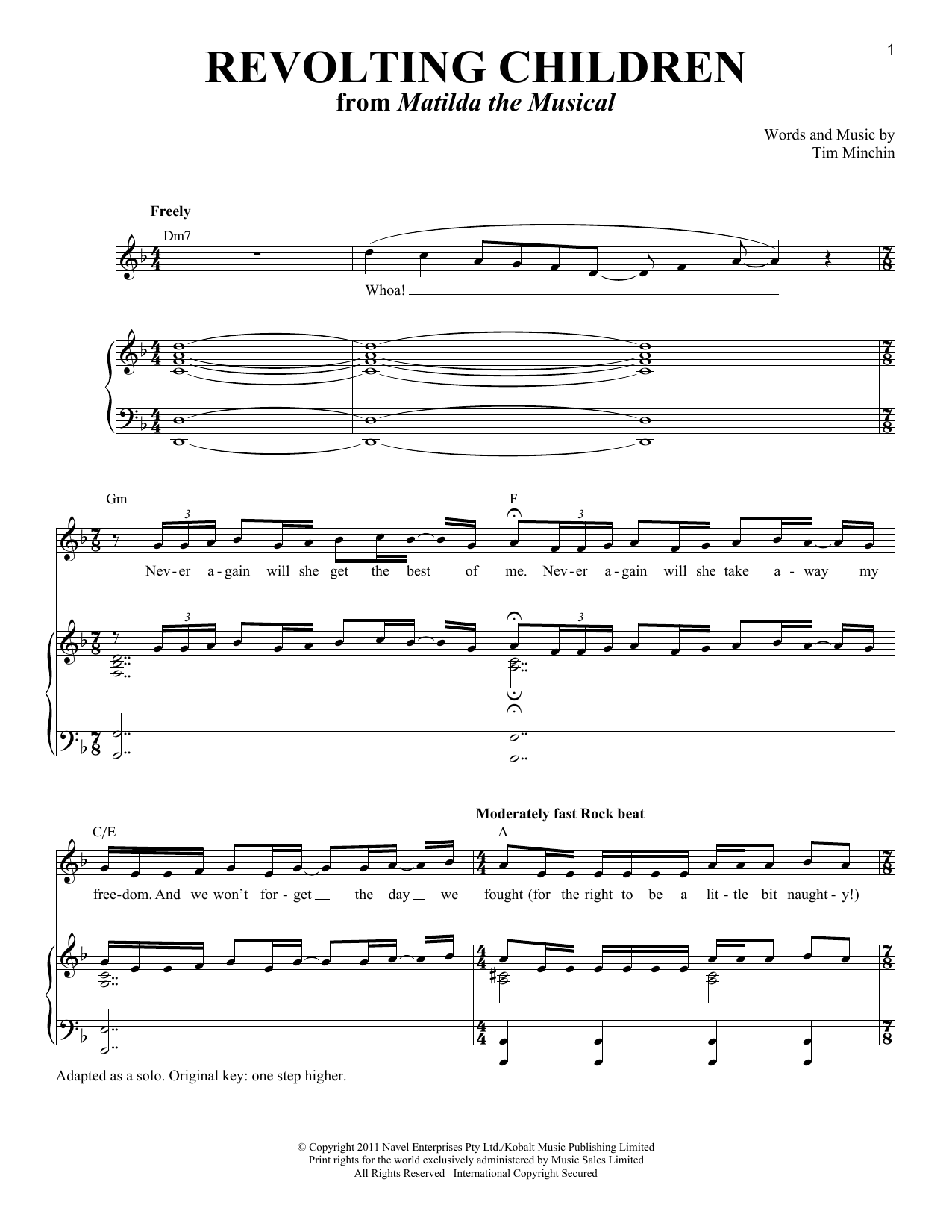 Tim Minchin Revolting Children Sheet Music Notes & Chords for Piano & Vocal - Download or Print PDF