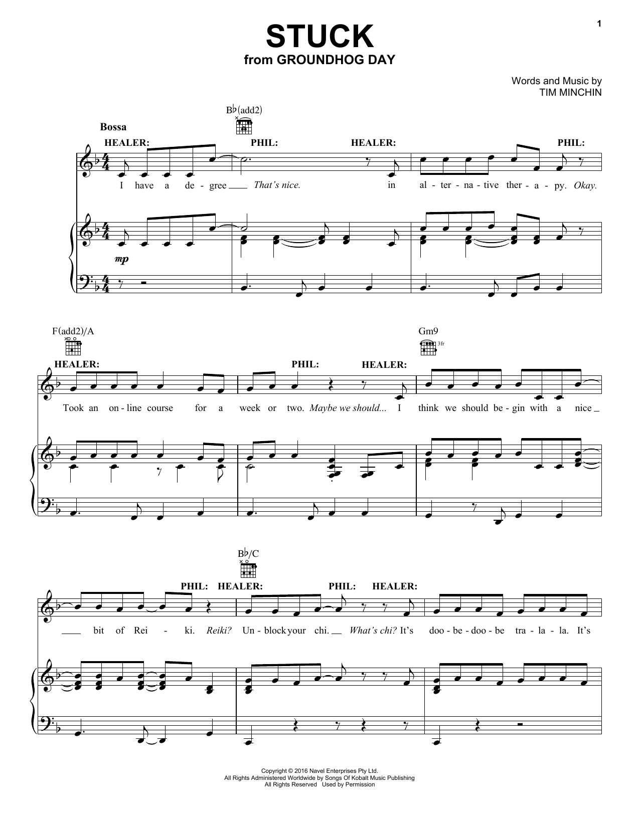 Tim Minchin Stuck (from Groundhog Day The Musical) Sheet Music Notes & Chords for Piano, Vocal & Guitar (Right-Hand Melody) - Download or Print PDF