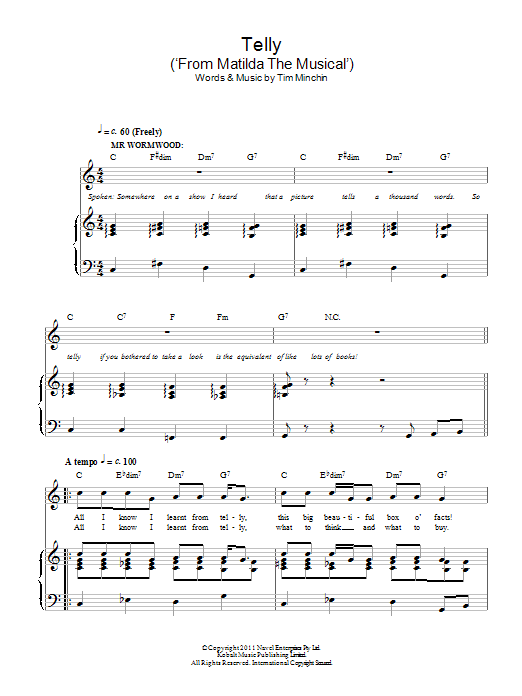 Tim Minchin Telly (From 'Matilda The Musical') Sheet Music Notes & Chords for Easy Piano - Download or Print PDF