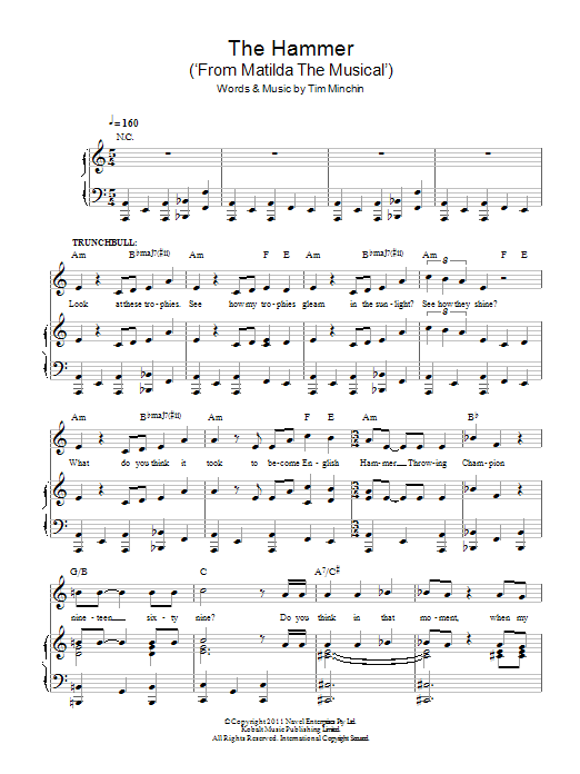 Tim Minchin The Hammer ('From Matilda The Musical') Sheet Music Notes & Chords for Piano & Vocal - Download or Print PDF