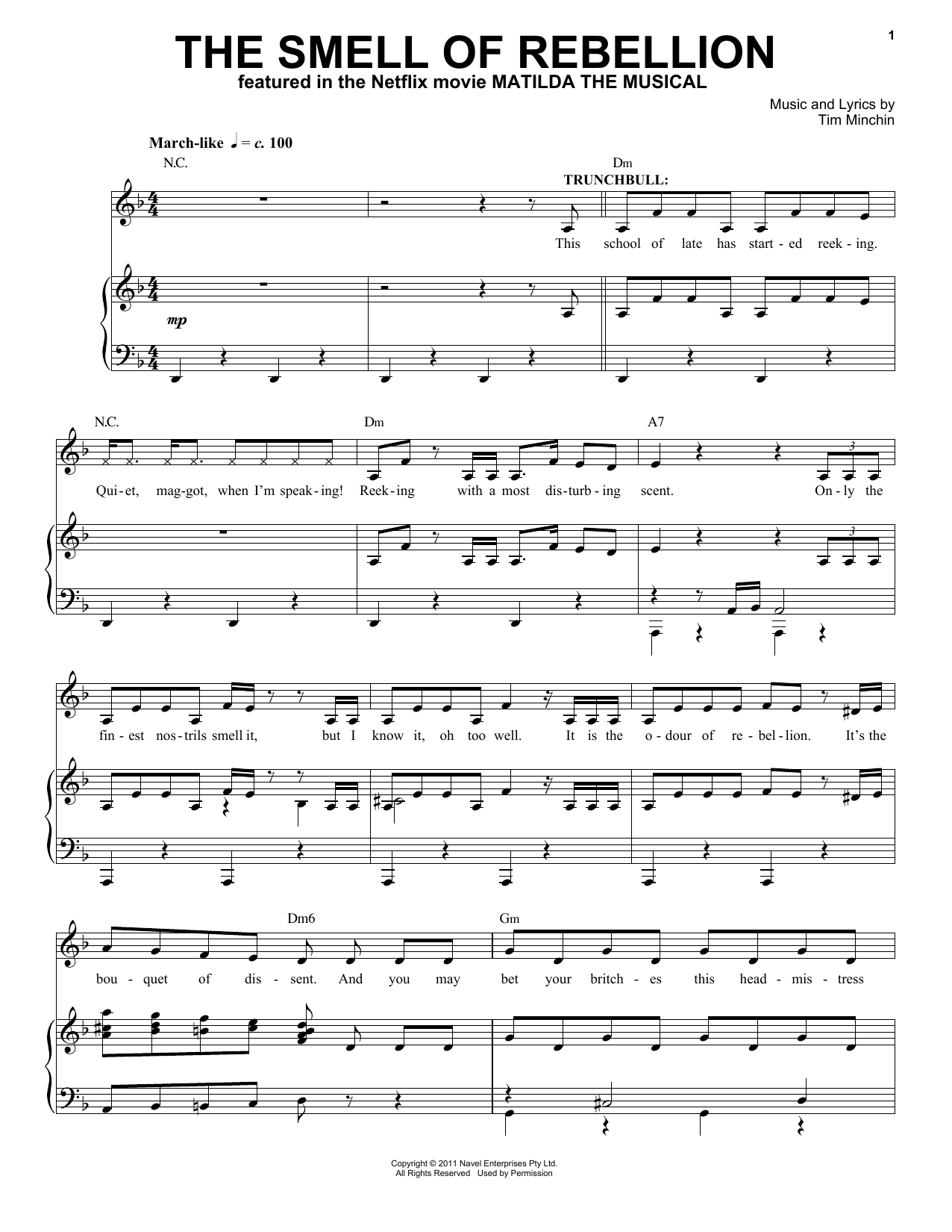 Tim Minchin The Smell Of Rebellion (from the Netflix movie Matilda The Musical) Sheet Music Notes & Chords for Piano & Vocal - Download or Print PDF