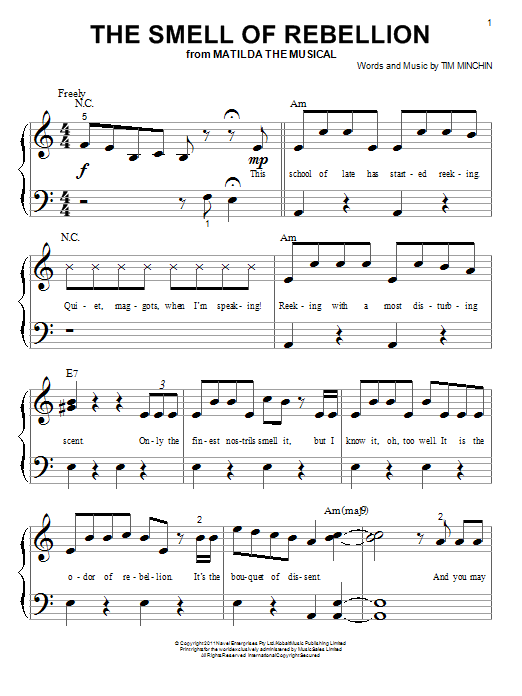 Tim Minchin The Smell Of Rebellion (from 'Matilda The Musical') Sheet Music Notes & Chords for Piano (Big Notes) - Download or Print PDF