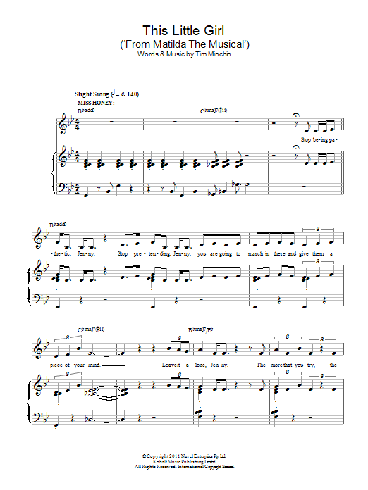 Tim Minchin This Little Girl ('From Matilda The Musical') Sheet Music Notes & Chords for Piano & Vocal - Download or Print PDF