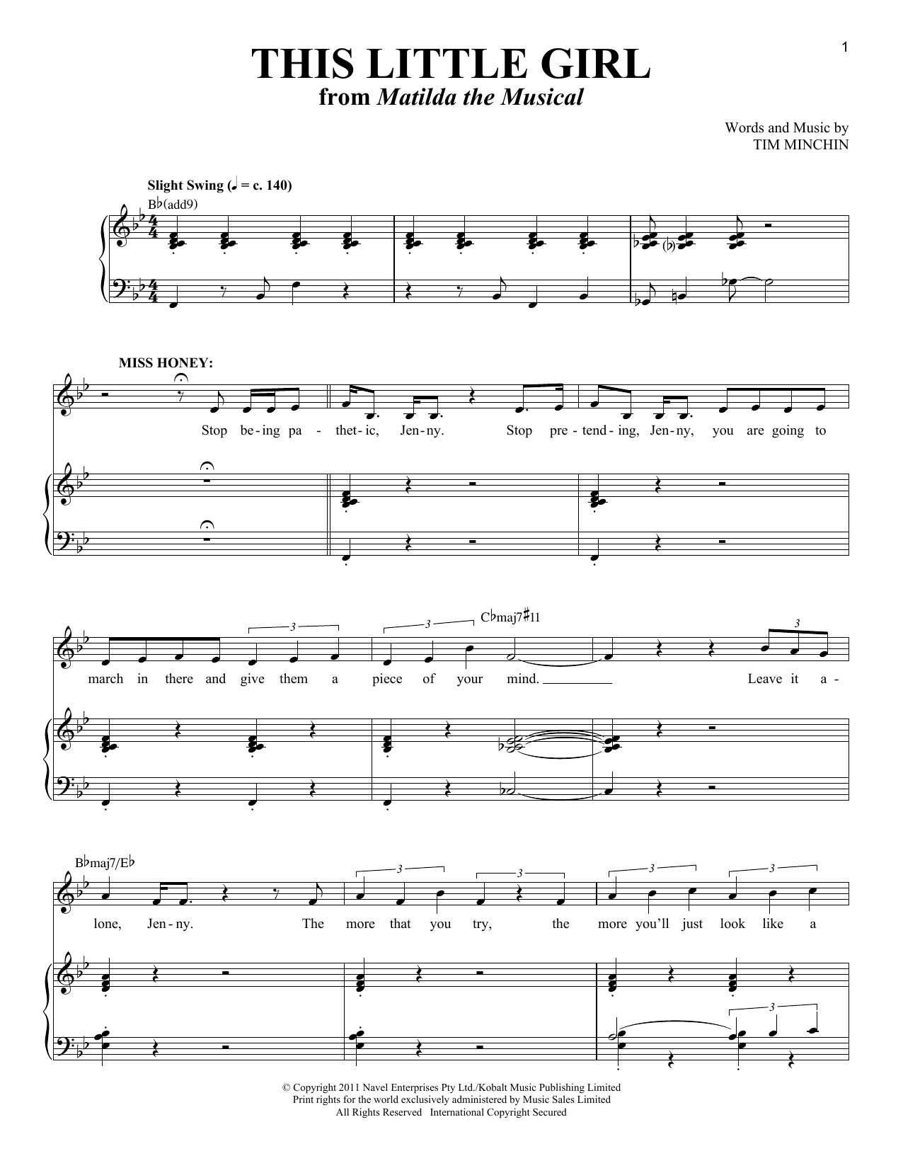 Tim Minchin This Little Girl Sheet Music Notes & Chords for Piano & Vocal - Download or Print PDF