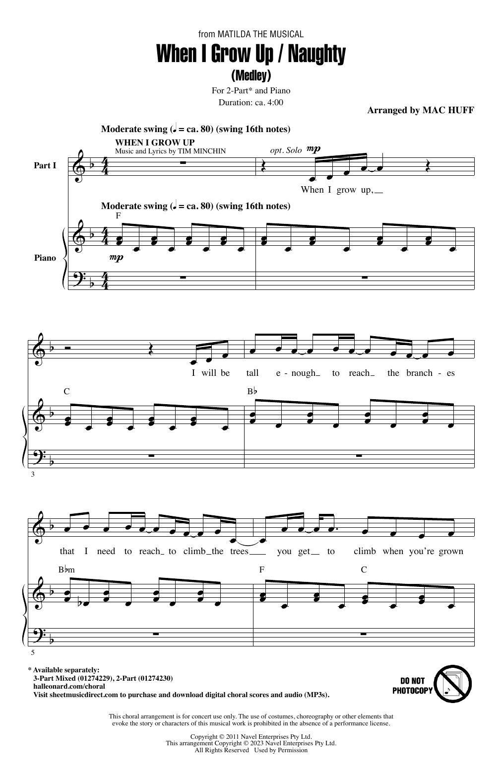 Tim Minchin When I Grow Up / Naughty (Medley) (arr. Mac Huff) Sheet Music Notes & Chords for 3-Part Mixed Choir - Download or Print PDF