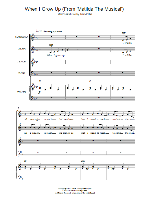 Tim Minchin When I Grow Up (From 'Matilda The Musical') (arr. Simon Foxley) Sheet Music Notes & Chords for SATB - Download or Print PDF