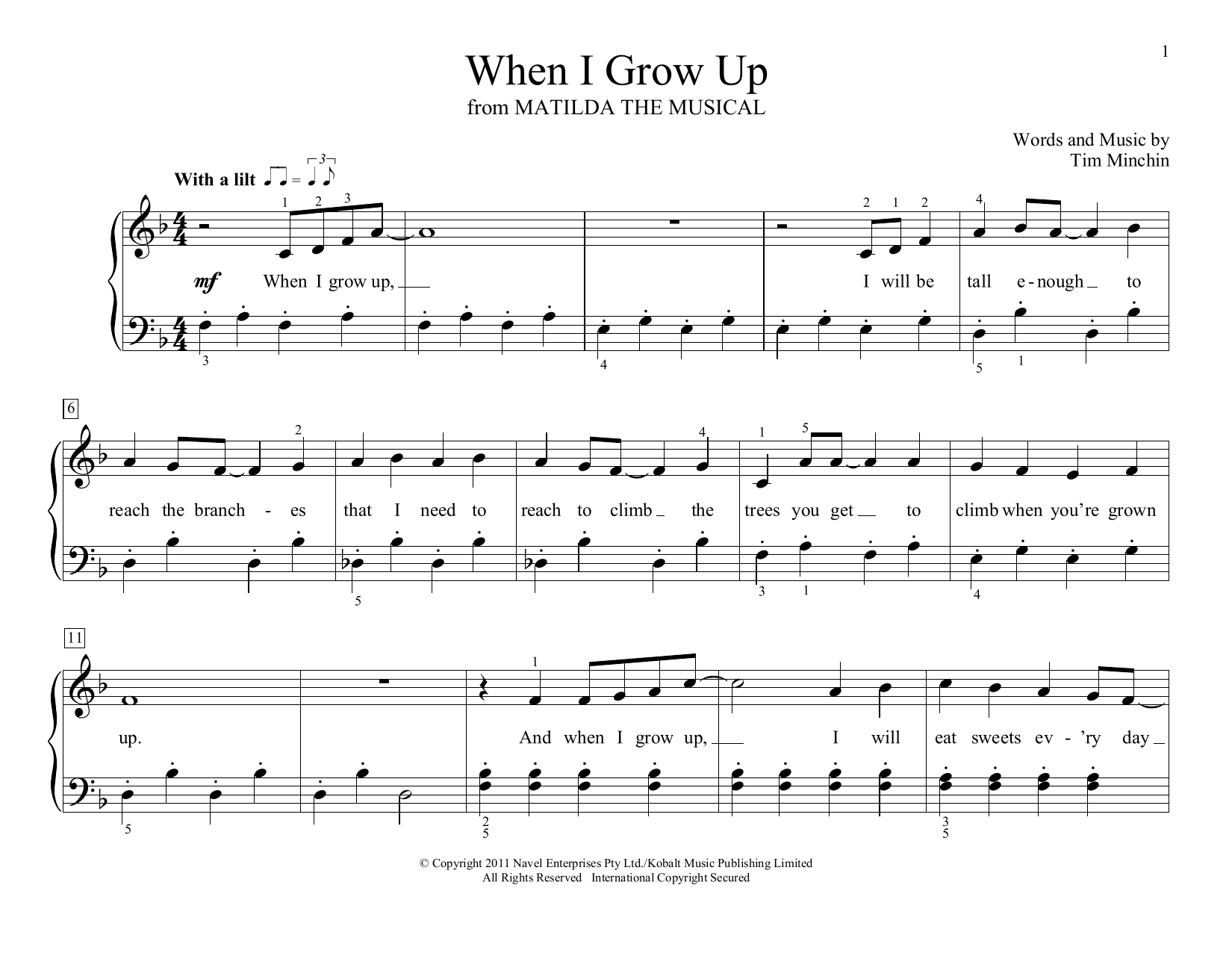 Tim Minchin When I Grow Up (from Matilda the Musical) (arr. Christopher Hussey) Sheet Music Notes & Chords for Educational Piano - Download or Print PDF