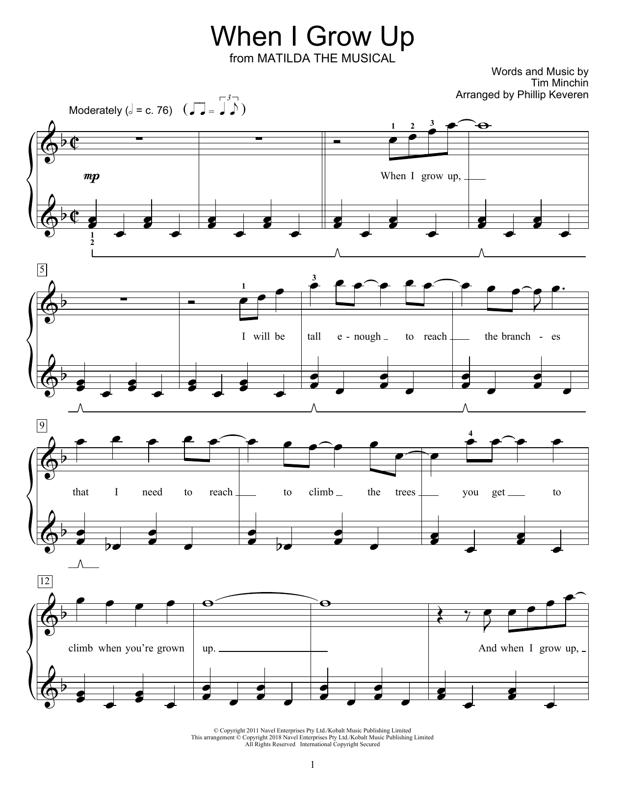 Tim Minchin When I Grow Up (from Matilda The Musical) (arr. Phillip Keveren) Sheet Music Notes & Chords for Educational Piano - Download or Print PDF
