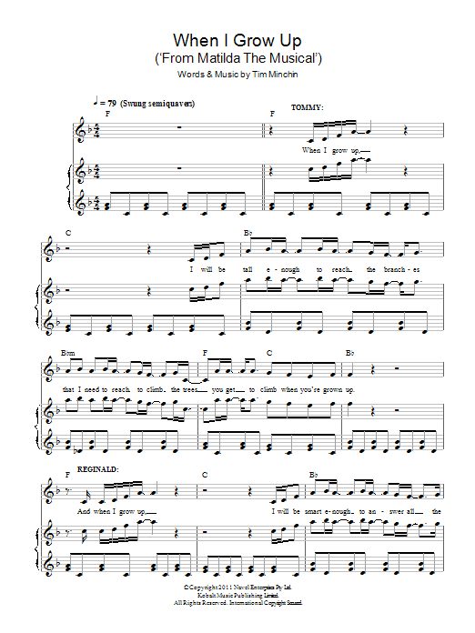 Tim Minchin When I Grow Up (from Matilda The Musical) Sheet Music Notes & Chords for Big Note Piano - Download or Print PDF