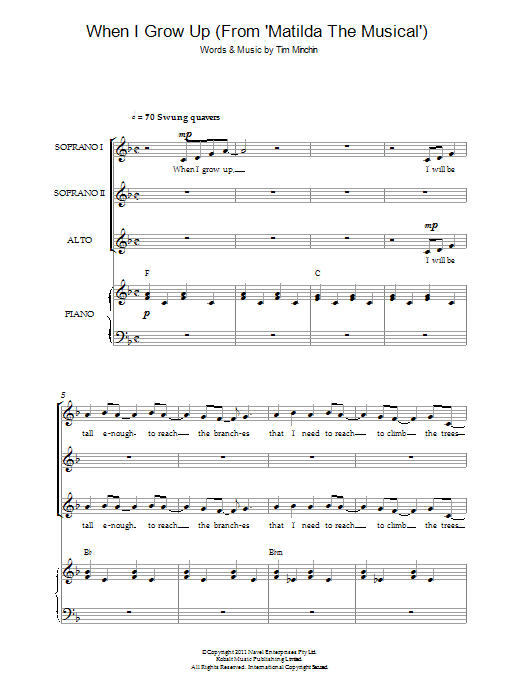 Tim Minchin When I Grow Up (From 'Matilda The Musical') Sheet Music Notes & Chords for SSA - Download or Print PDF