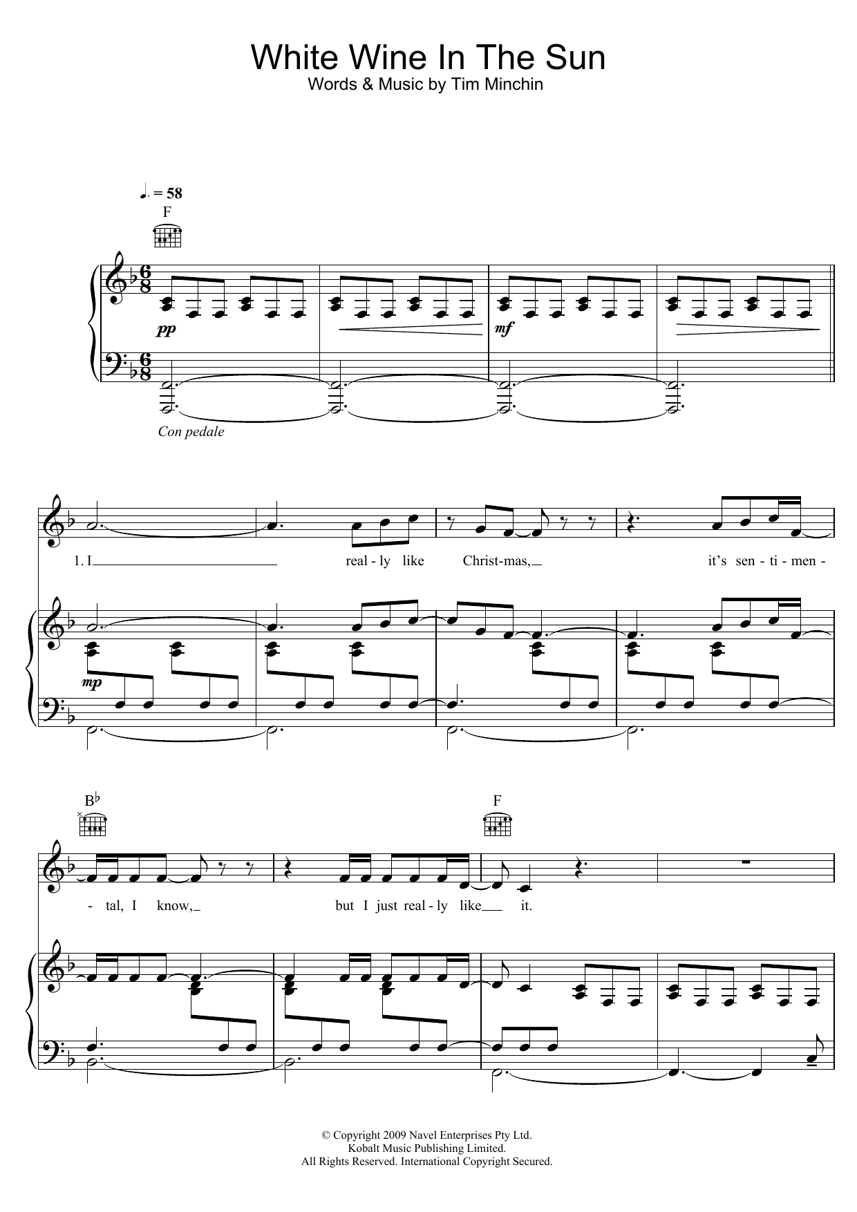 Tim Minchin White Wine In The Sun Sheet Music Notes & Chords for Piano, Vocal & Guitar (Right-Hand Melody) - Download or Print PDF