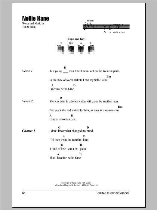 Tim O'Brien Nellie Kane Sheet Music Notes & Chords for Lyrics & Chords - Download or Print PDF