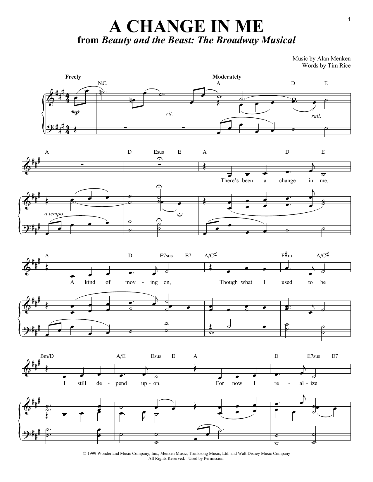 Tim Rice A Change In Me Sheet Music Notes & Chords for Piano & Vocal - Download or Print PDF