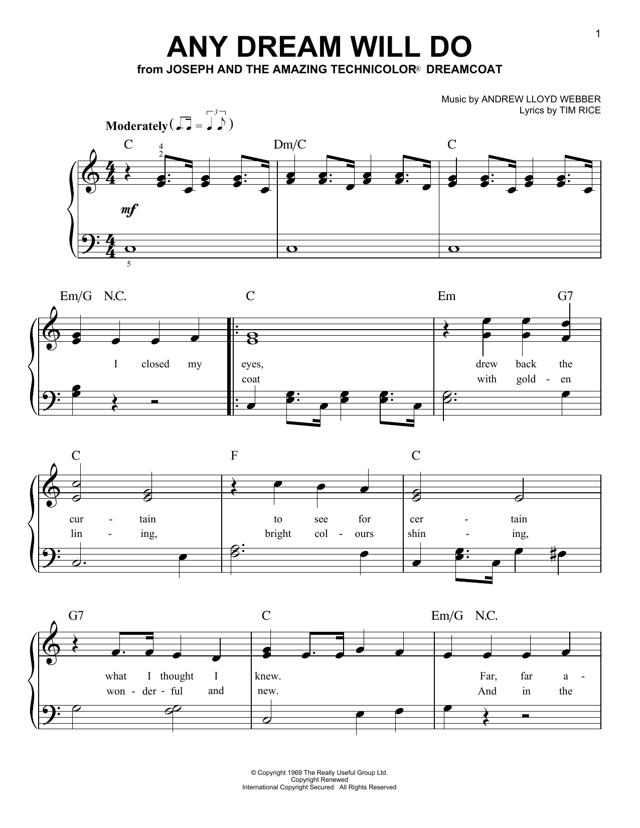 Tim Rice Any Dream Will Do Sheet Music Notes & Chords for Easy Piano - Download or Print PDF