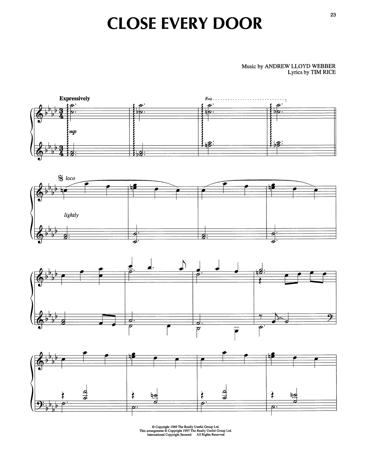 Tim Rice Close Every Door (from Joseph And The Amazing Technicolor Dreamcoat) Sheet Music Notes & Chords for Piano Solo - Download or Print PDF