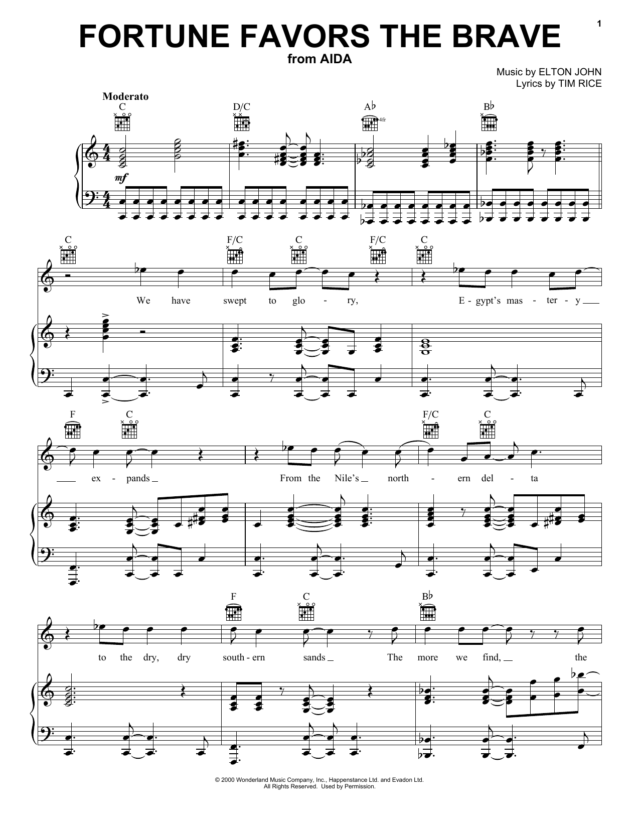 Tim Rice Fortune Favors The Brave Sheet Music Notes & Chords for VPROPG - Download or Print PDF