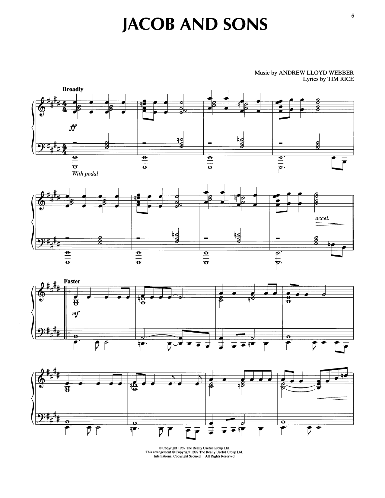 Tim Rice Jacob And Sons (from Joseph And The Amazing Technicolor Dreamcoat) Sheet Music Notes & Chords for Piano Solo - Download or Print PDF