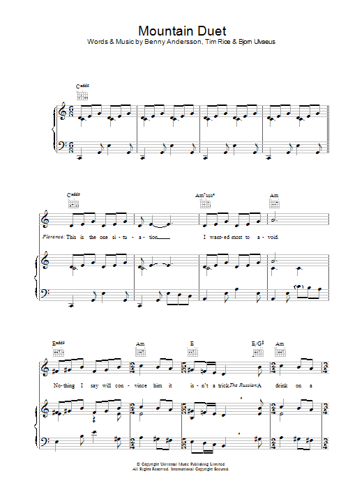 Tim Rice Mountain Duet Sheet Music Notes & Chords for Piano, Vocal & Guitar (Right-Hand Melody) - Download or Print PDF