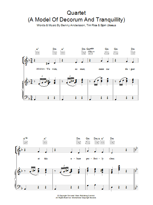 Andersson and Ulvaeus Quartet (a Model Of Decorum And Tranquillity) (from Chess) Sheet Music Notes & Chords for Piano, Vocal & Guitar - Download or Print PDF