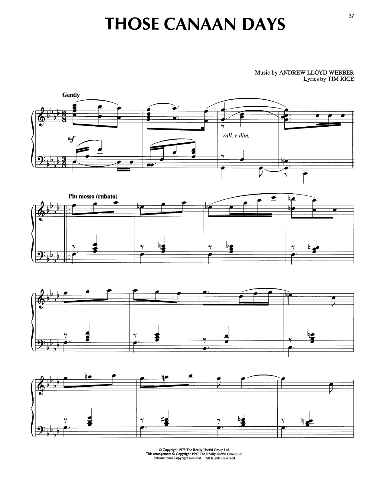 Tim Rice Those Canaan Days (from Joseph And The Amazing Technicolor Dreamcoat) Sheet Music Notes & Chords for Piano Solo - Download or Print PDF