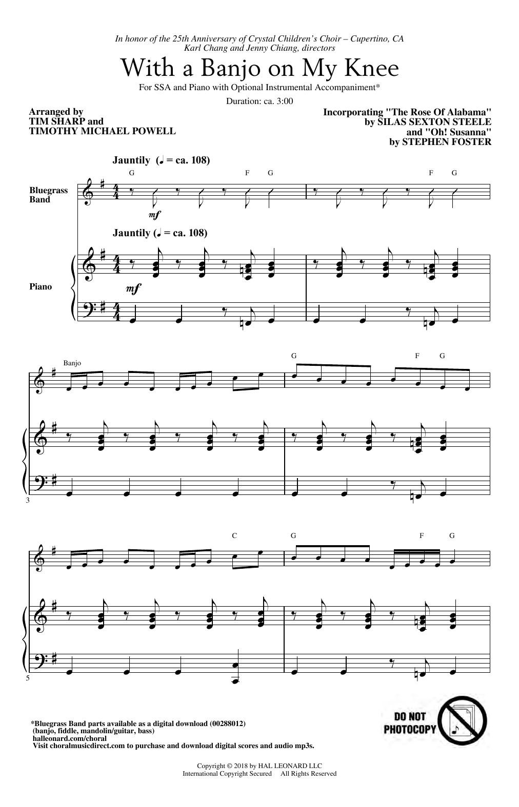 Tim Sharp & Timothy Michael Powell With A Banjo On My Knee Sheet Music Notes & Chords for SSA Choir - Download or Print PDF