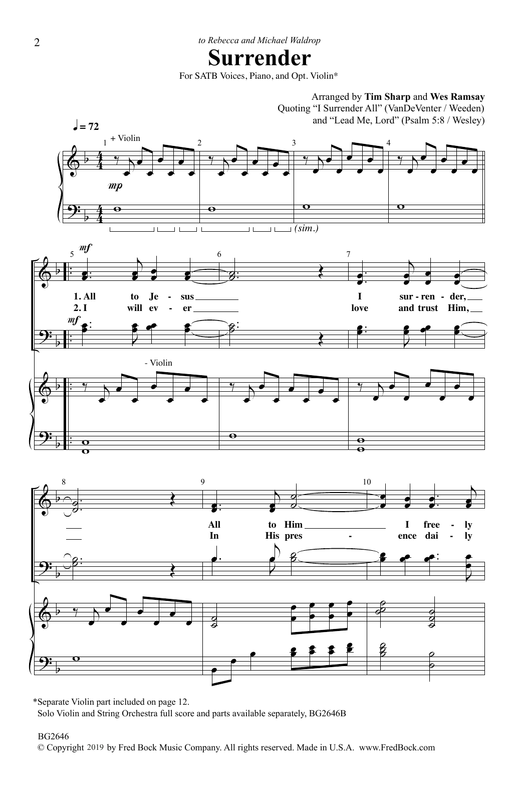 Tim Sharp and Wes Ramsay Surrender Sheet Music Notes & Chords for SATB Choir - Download or Print PDF