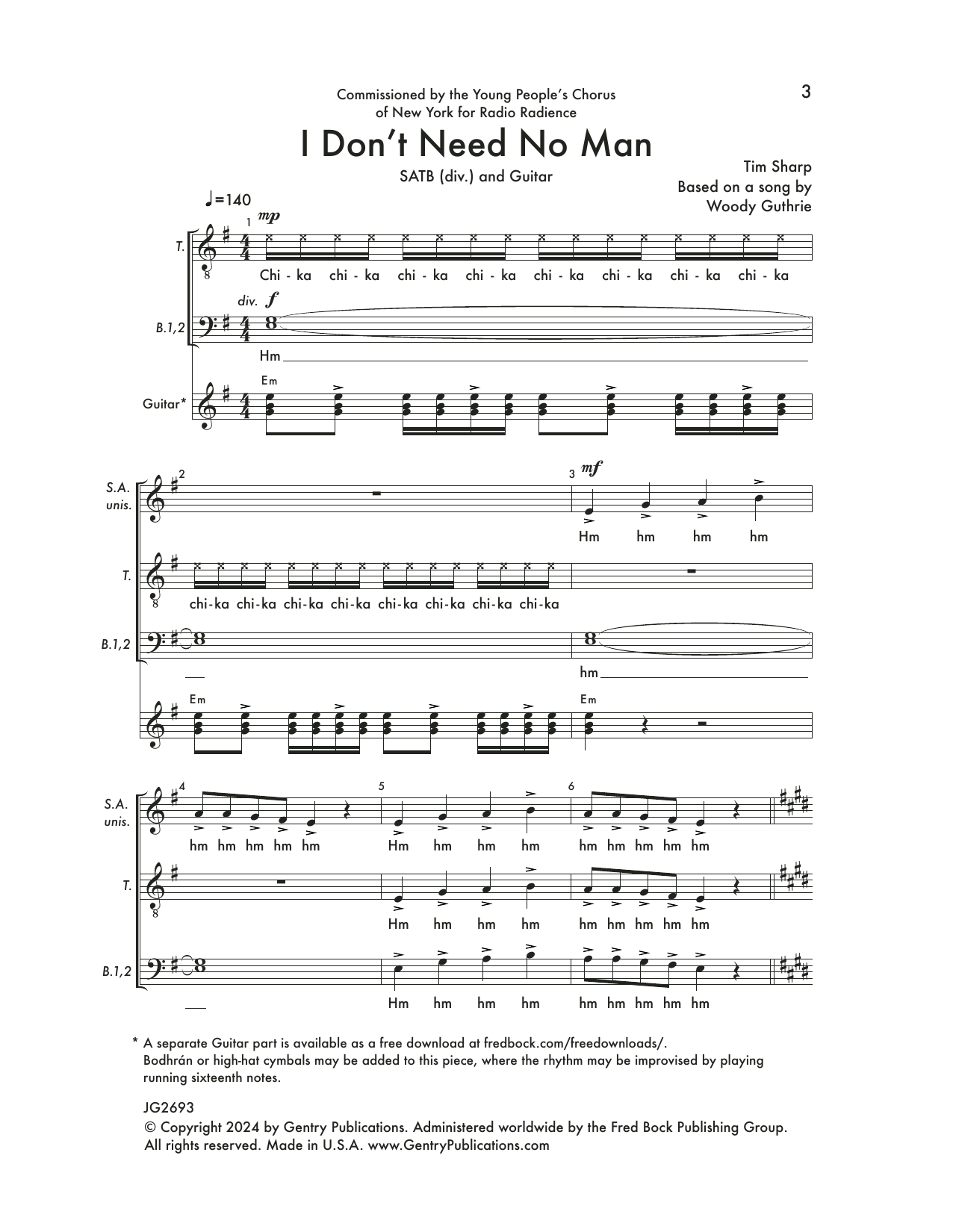 Tim Sharp I Don't Need No Man Sheet Music Notes & Chords for Choir - Download or Print PDF