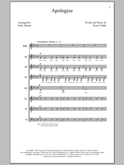 Timbaland Apologize (feat. OneRepublic) (arr. Deke Sharon) Sheet Music Notes & Chords for SATB - Download or Print PDF