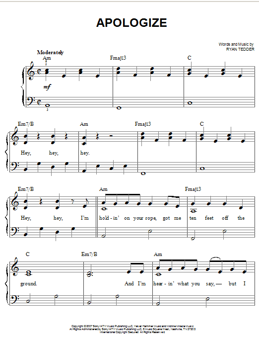 Timbaland Apologize (feat. OneRepublic) Sheet Music Notes & Chords for VPROPG - Download or Print PDF